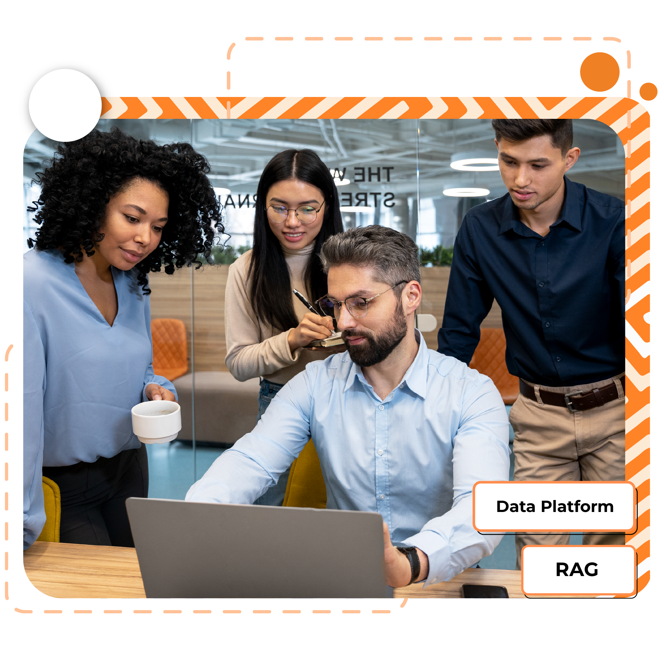 Professionals reviewing data platform and RAG solutions on a laptop