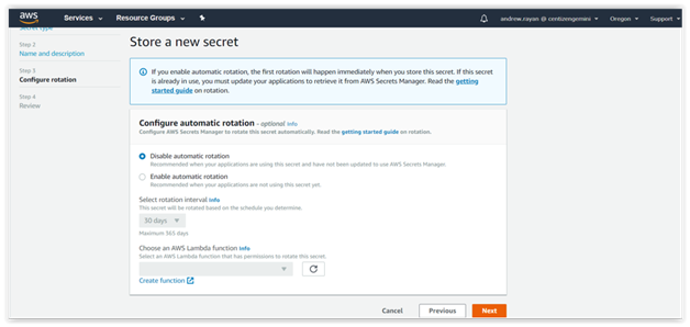 AWS Secret Manager Configure Automatic Rotation