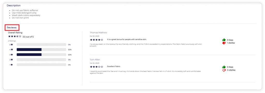 Displays the product review