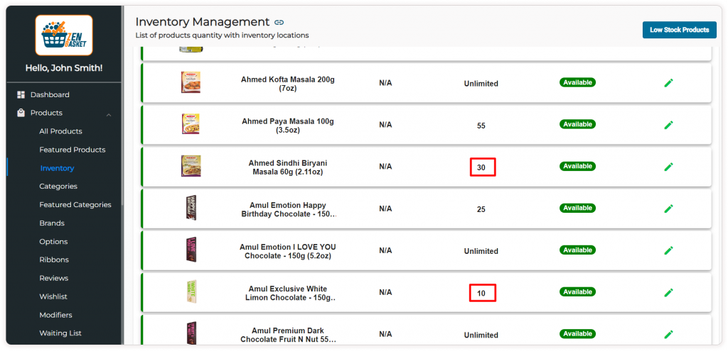 Store Admin Setup – Restocked after returning the products