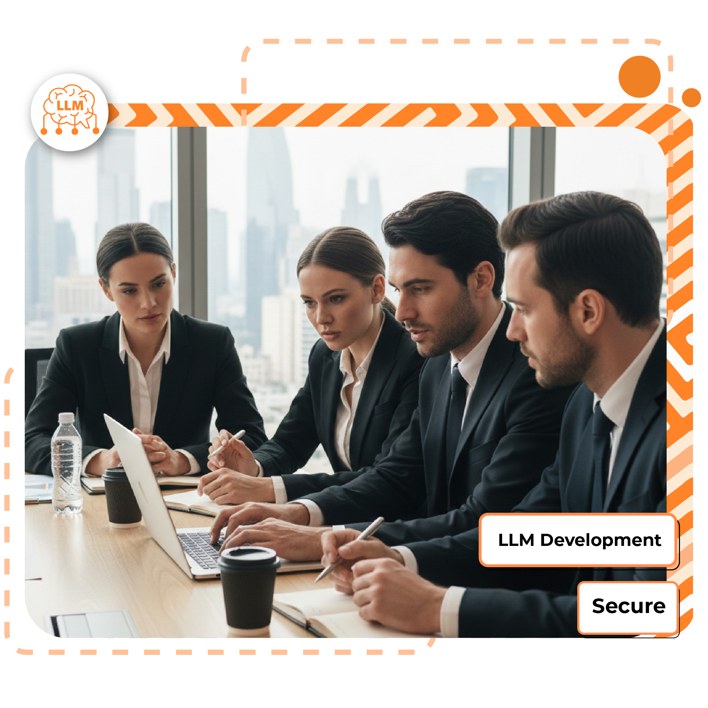 Business-professional-in-discussion-with-LLM-Development-and-Secure-displayed-in-the-background