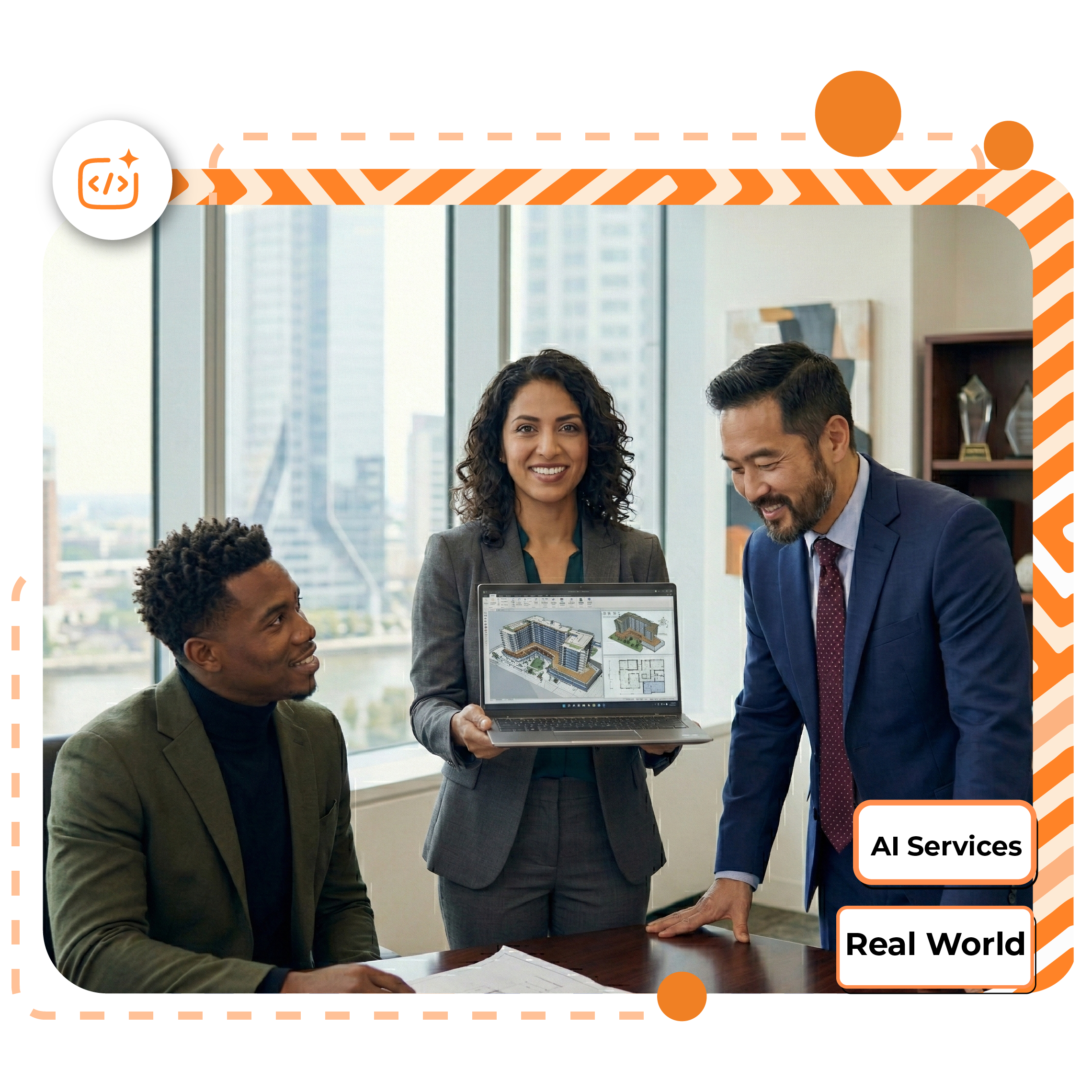 Business-team-reviewing-AI-services-for-real-world-applications-on-a-laptop