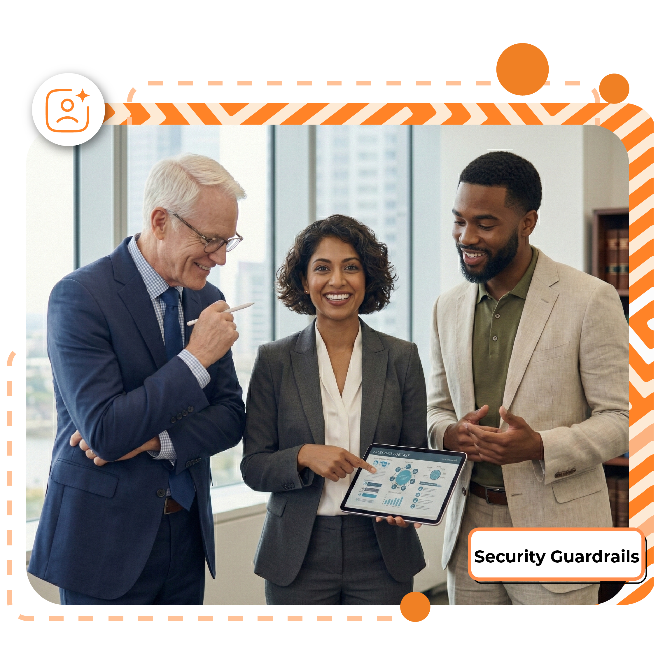 Team-reviewing-security-guardrails-data-on-a-tablet-in-an-office